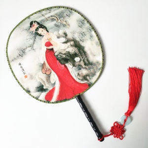 Circular Fan Dance Fan 24cm Fashion Beauty Fan Blue and White Porcelain Chinese Ancient Style Jiangnan Style Court round Fan Handmade Ancient Costume