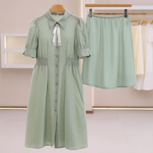 Waist Shaping Short Sleeve Dress with Skirt Set
