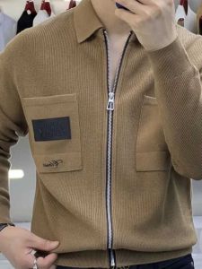 เสื้อแจ็คเก็ตผู้ชายถักแบบเปิดหน้าร้อน แฟชั่น ฤดูใบไม้ร่วง ใหม่ ซิป เสื้อโค้ทแบบมีปก แขนยาว สไตล์ธุรกิจลำลอง
