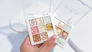 HLLR 9 Color Eyeshadow Palette Cream Glitter Pearl Sequins Highlighter Eyeshadow Shimmer Waterproof Womens Cosmetics