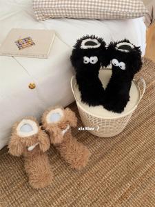 Thin Strip Cute Funny Heattech Home Sleeping Floor Fluffy Shoes Female Ins Ugly and Cute Big Eyes Tube Socks Slippers