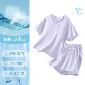 Econice Womens Modal Ice Silk Thin Short Sleeve Sleepwear Set Summer Cool Comfortable Home Clothes Large Size Shorts