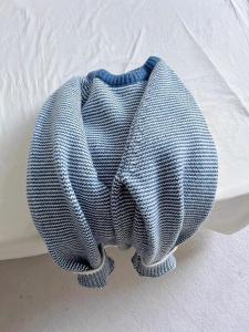 European Goods Heavy Weight 2024 Winter New Womens Clothing Gentle Blue Stripes Sweater Classy Wear Beautiful Tops Fashion