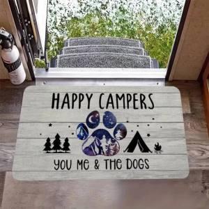 VIKAMA Happy Campers Thảm Chùi Chân Dog Paw Lều Rừng In Hình Chống Trơn Trượt Có Thể Giặt Trong Nhà Ngoài Trời Trang Trí Nhà Thảm Trải Sàn 100% Polyester