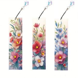 3 pieces flower diamond painting art bookmark set Panda Dream Catcher 5D special shape diamond painting bookmark with pendant.