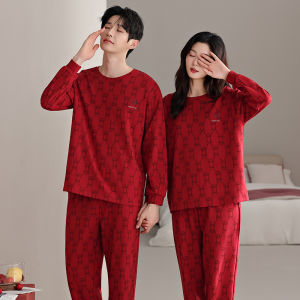 miiow | Red Pure Cotton Couples Sleepwear Set For Men And Women New Marriage Gift Home Clothes Spring Autumn Suitable Outdoors