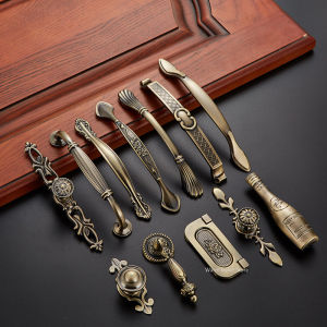 Zinc Alloy European Pulls Retro Antique Door Handles Drawer Simple Wardrobe Ancient Green Cabinet Handle Furniture Accessories