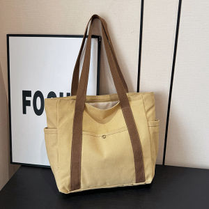Women Canvas Tote Bag with Zipper Multiple Pockets for Daily Essentials Travel Work Large Capacity Shoulder Bag