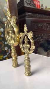 Đầu Gậy Tích Trượng Dáng Nhọn Bằng Đồng Thau Kích Thước Dài 21cm Và 30cm Màu Vàng