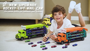 Inertia Transform Rocket Track Truck Playset Rocket Lift Rail Car – Lori Roket Gelongsor Berubah Bentuk – 惯性变形滑翔升降火箭轨道车可收纳折叠货运大卡车合金小汽车