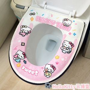Thickened Fleece Toilet Seat Cover Cartoon Hello Kitty PP Waterproof Non-freezing All-Season Universal Fit Toilet Cushion