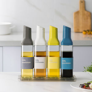 New 500ml Automatic Opening Glass Oil Bottle Four Colors Pouring No Oil Leakage Easy to Clean Oil Dispenser for Kitchen