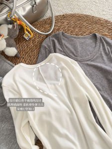 เสื้อยืดคอกลมแขนยาวผู้หญิงสำหรับฤดูใบไม้ร่วงและฤดูหนาว เสื้อชั้นในบางๆ สวมใส่สบาย ผ้าโพลีเอสเตอร์ ความยาวปกติ