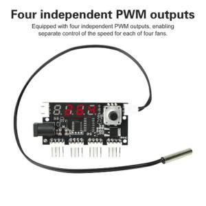 Aideepen | DC 5-24V PWM Speed Controller Fan Speed Governor 4 Way Output PC CPU Cooler Fan Temperature Control Switch + 10K NTC Temp Probe