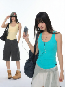 JNXS | Elastic Knit Shell Button Fitted Tank Top