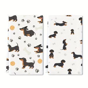 2Pcs Cute Dachshund Kitchen Towels 40Cm*60Cm Towel Set Super Absorbent Soft Cleaning Cloth Cooking and Baking Tea Towel Hand Towel Cleaning Cloth Dishcloth Kitchen Decoration Living Room Decorations Kitchen Essentials Home Essentials