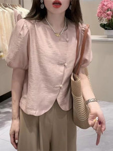 Áo Sơ Mi Nữ Tay Bồng Cổ Tròn Phong Cách Trung Hoa Mới Mùa Hè Thiết Kế Mới Thời Trang Tay Ngắn Chất Lượng Cao Cấp Thường Ngày