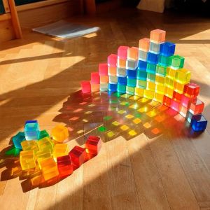 Babyfun Transparent Acrylic Crystal Gem Blocks Rainbow Sensory Building Toys for Kindergarten Children Optical Illusion Playsets