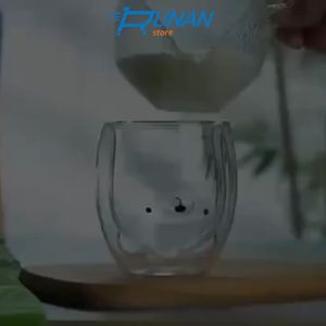 Gelas Minum Double Wall Glass 250ml & Gelas Beruang Unik Coffee Bear Mug