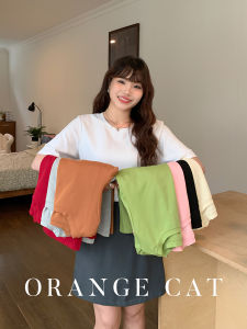 Orange Cat Fat MM Shoulder 220g round Neck Basic Short Sleeve Cotton T-Shirt Loose Top Large Size Womens Summer Casual Wear