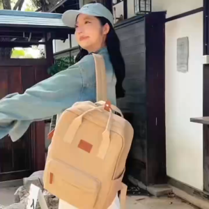 JOANNA BAG #9917 KOREAN CANVAS FASHION BACKPACK CORDUROY WITH BROWN ACCENTS LARGE CAPACITY FOR WOMENS