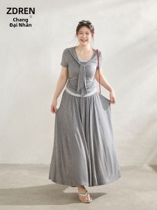 ZHANGDAREN | Đầm Nữ Dạng Dài Phong Cách Hàn Quốc Cho Người Béo Có Chi Tiết Nơ Đai Chéo Vai