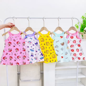Váy dây cổ yếm bé gái 9-40kg chất vải tăm thun lạnh mềm mát họa tiết siêu dễ thương cho bé mặc hè