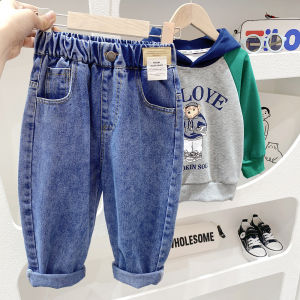 Soft Cotton Denim Pants for Boys Spring Autumn Loose Straight Leg Casual Trousers Middle Big Kids Students No Button Waist
