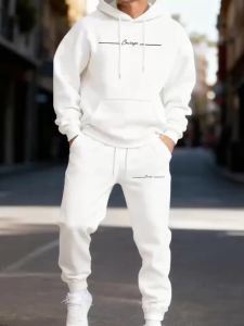 Courage Simple Line Printed MenS Hoodie Set Street CoupleS Two Pices Sets Comfortable Fashion Streetwear Jogging Loose Hoodies