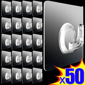 10/50pcs Transparent Self Adhesive Hooks Heavy Duty Wall Mounted Hanger Door Back Hooks Kitchen Bathroom Organizer Holder