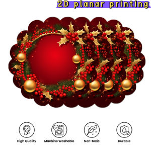 VIKAMA 4-Piece Christmas Wavy-Edge Placemats with Christmas Balls for Gatherings Christmas Table Decorations and Accessories