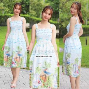 🔥ร้านค้าส่งไว🔥เดรสบ่าย่น ลายมะพร้าว เด็ก/ผู้ใหญ่ ใส่สบาย พร้อมส่งจากไทย