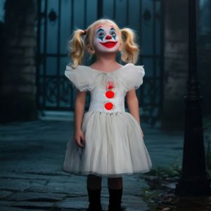 Halloween Costume For Kids Gray Girls Tutu Dress Kids Cosplay Scary Clown Costume Carnival Masquerade Party Dress Up 3-12Y