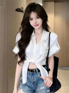GUZILIAN | Elegant Fitted Short Sleeve Shirt Collar Tie