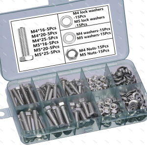 120 pcs Stainless Steel Nuts and Bolts Assortment Kit Including 6 Sizes Hex BoltsFlat Washers Lock Washers.