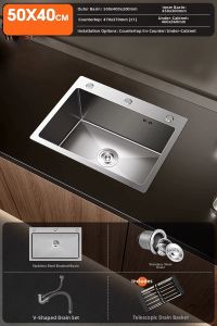 Home Kitchen Stainless Steel Large Single Bowl Sink Basin