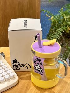 Evercrise Large Capacity Glass Straw Cup Creative Office Water Bottle for Women High Aesthetic Value Hip Hop Style Drinkware