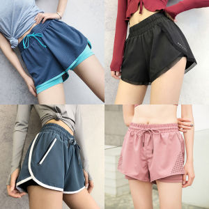 Summer Exercise Shorts Womens Double Layer Fashion Tape Loose Outer Wear High-Waist Quick-Drying Running Training Fitness Yoga Shorts