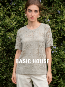 Basic House | Lace Knitted Short Sleeve Tencel Top Round Neck