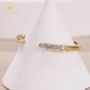 Pretty Beauty S925 Sterling Silver Moissanite Open Ring Wedding Band Gold Plated Trendy Jewelry Gifts for Women Birthday Party