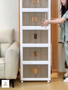 🔥HL🔥Premium 1/2/3/4/5 Layers Foldable Storage Cabinet 2 Doors Storage Box Multipurpose Storage Cabinet Stackable Storage