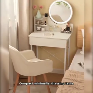 Nordic Simple Vanity Table With Led Light Mirror With Drawer Dresser Make Up Table Modern Dresser