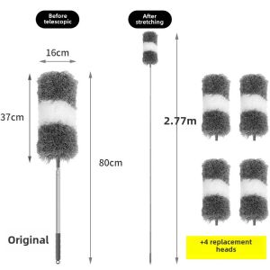 Static Dust Cleaning Feather Duster Extendable Pole Household Tool for Ceiling High Places Gap Cleaning Microfiber round Head