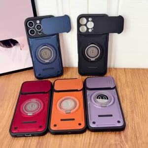 Magnetic Car Mount 360° Ring Kickstand Phone Case with Slide Camera Lens Cover For Nothing Phone (3a) Lite Shockproof Cover