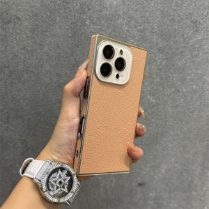 Luxurious Black Litchi Grain Patterned Phone Case for 16 pro Max 15 pro 14 with Built-in Lens Film Anti-fall Protection Coated
