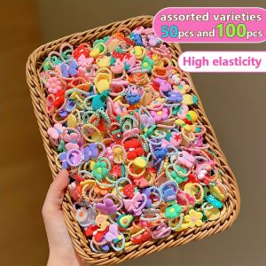 50/100 pieces of cute thumb hair ties for girls high elasticity that does not hurt hair sweet little girl hair rope kidsrens