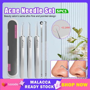 5PCS Pimple Kit Set Acne Blackhead Acne Comedone Pimple Blemish Extractor Removal Needle Tweezer Face Cleanser Tool Kit with Case