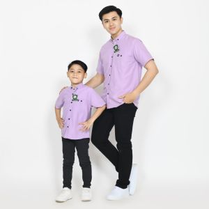 LILAC / UNGU MUDA KEMEJA POLOS COUPLE AYAH DAN ANAK LENGAN PENDEK KEMEJA PRIA DEWASA DAN ANAK