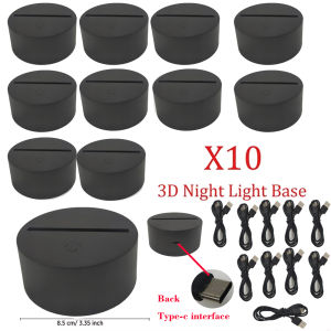 10Pcs 3D Night LED Light Lamp Base 7 Color Decorative Light Show Display Stand Holder With Type-c Cable for Acrylic Resin Glass