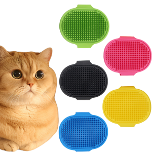 Double-Headed Pet Brush for Bathing & Massage - Silicone Bristle Deshedding Grooming Tool with Ergonomic Handle for Cat/Dog